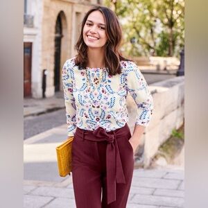 Boden Nadine Floral Print Blouse Silk Viscose Blend Long Sleeve Blue Pink Size 8